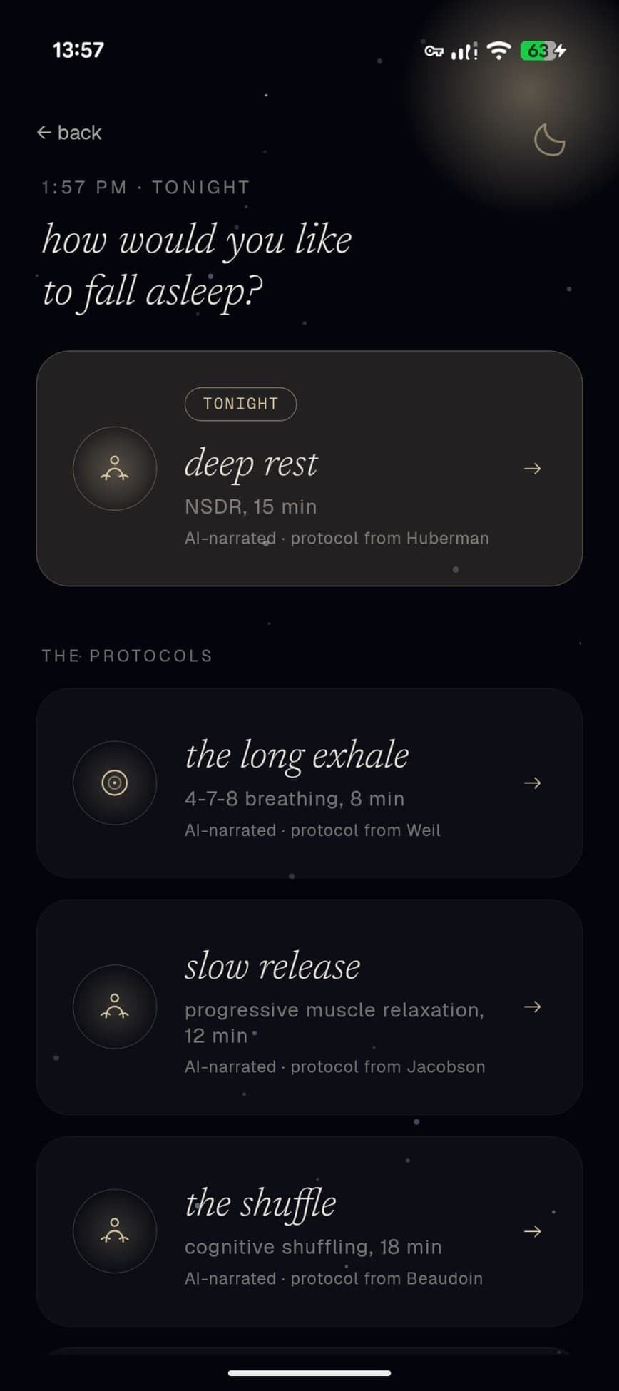 Wind-down chooser: how would you like to fall asleep?